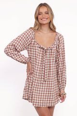 Costa Mini Dress - Tan Gingham